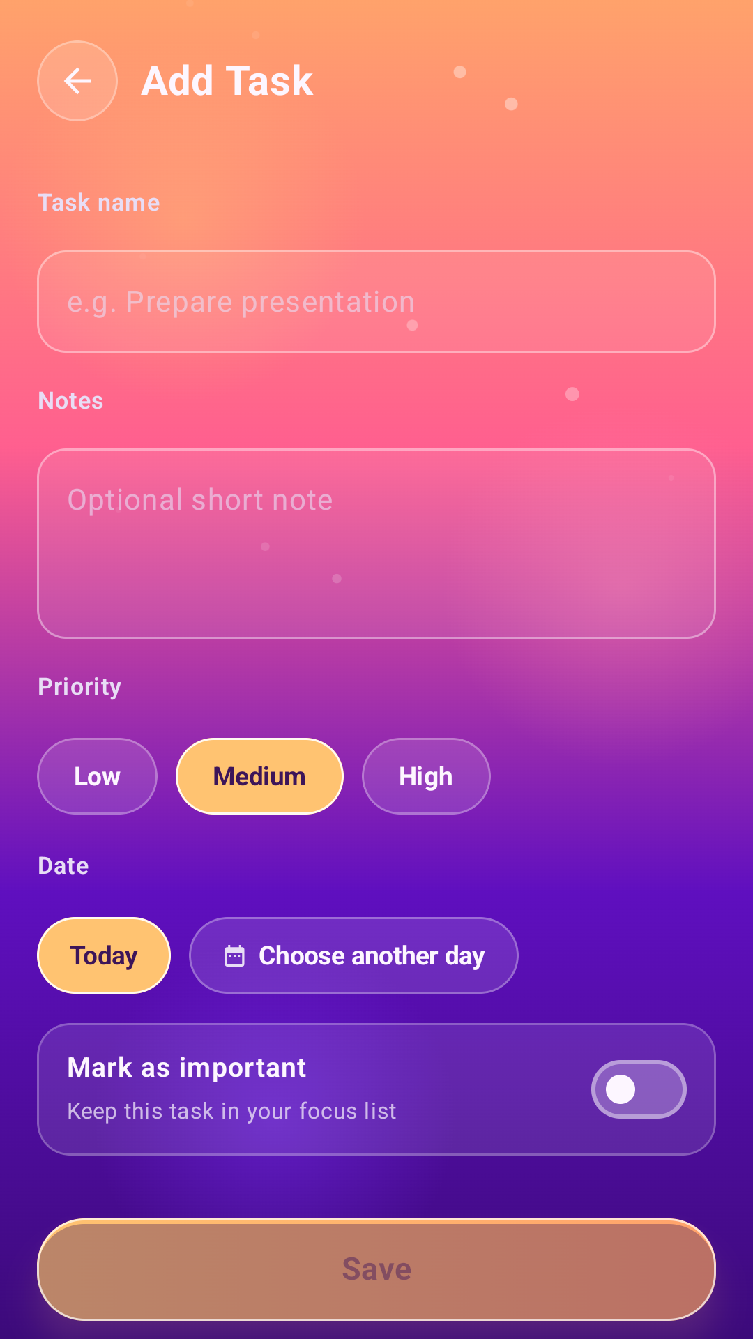 Bright Day Planner home screen